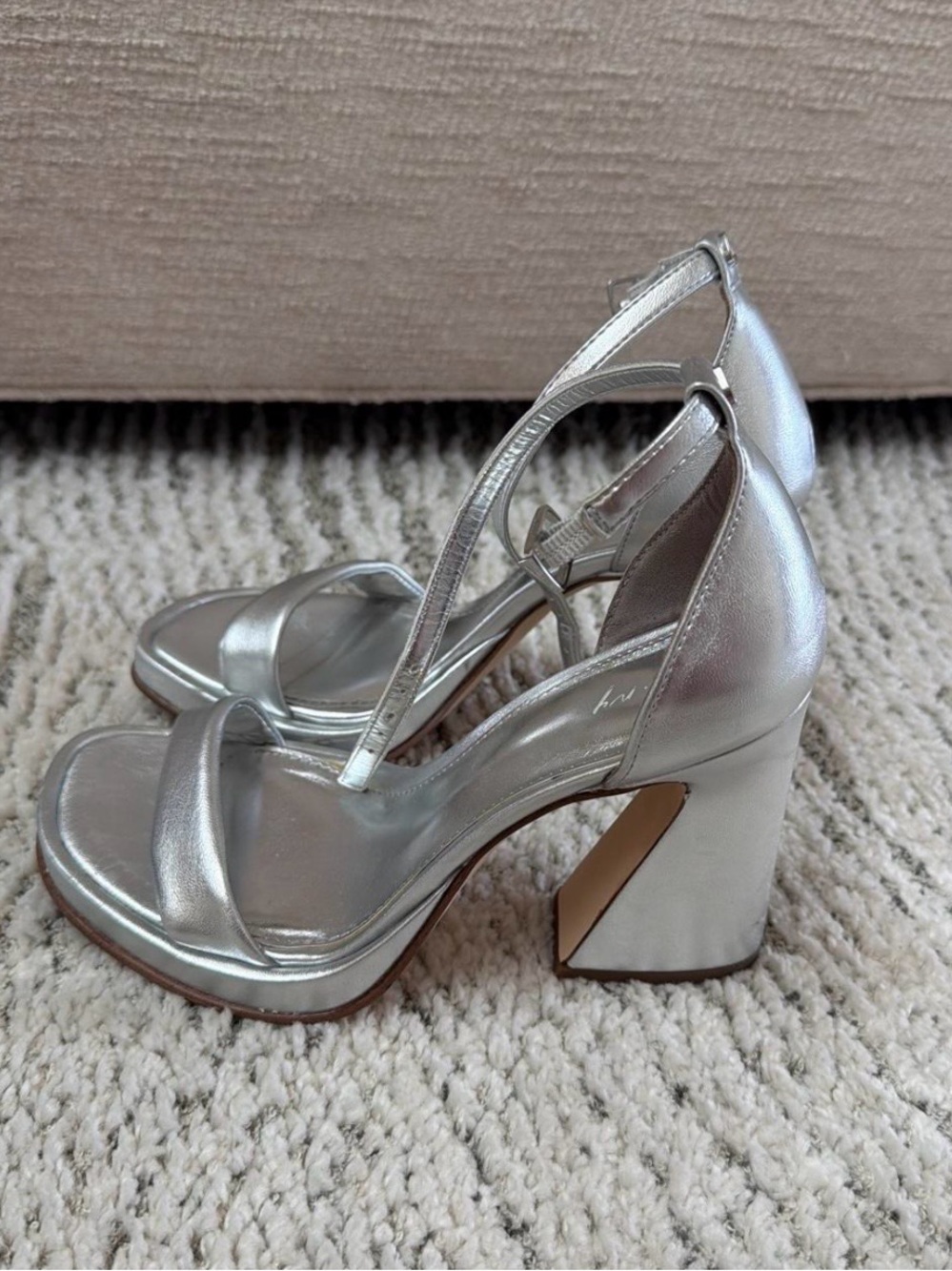 Metallic Silver Block Heels
